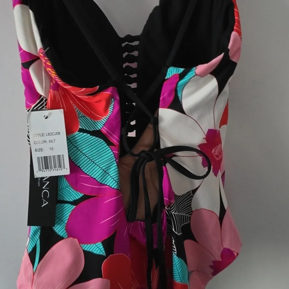 La Blanca Women's One Piece Floral Swimsuit Reversible Size 10